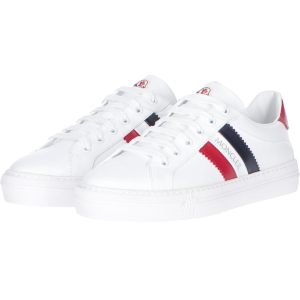 Moncler Ariel White Leather Sneakers with Red and Navy Accents Women NIB